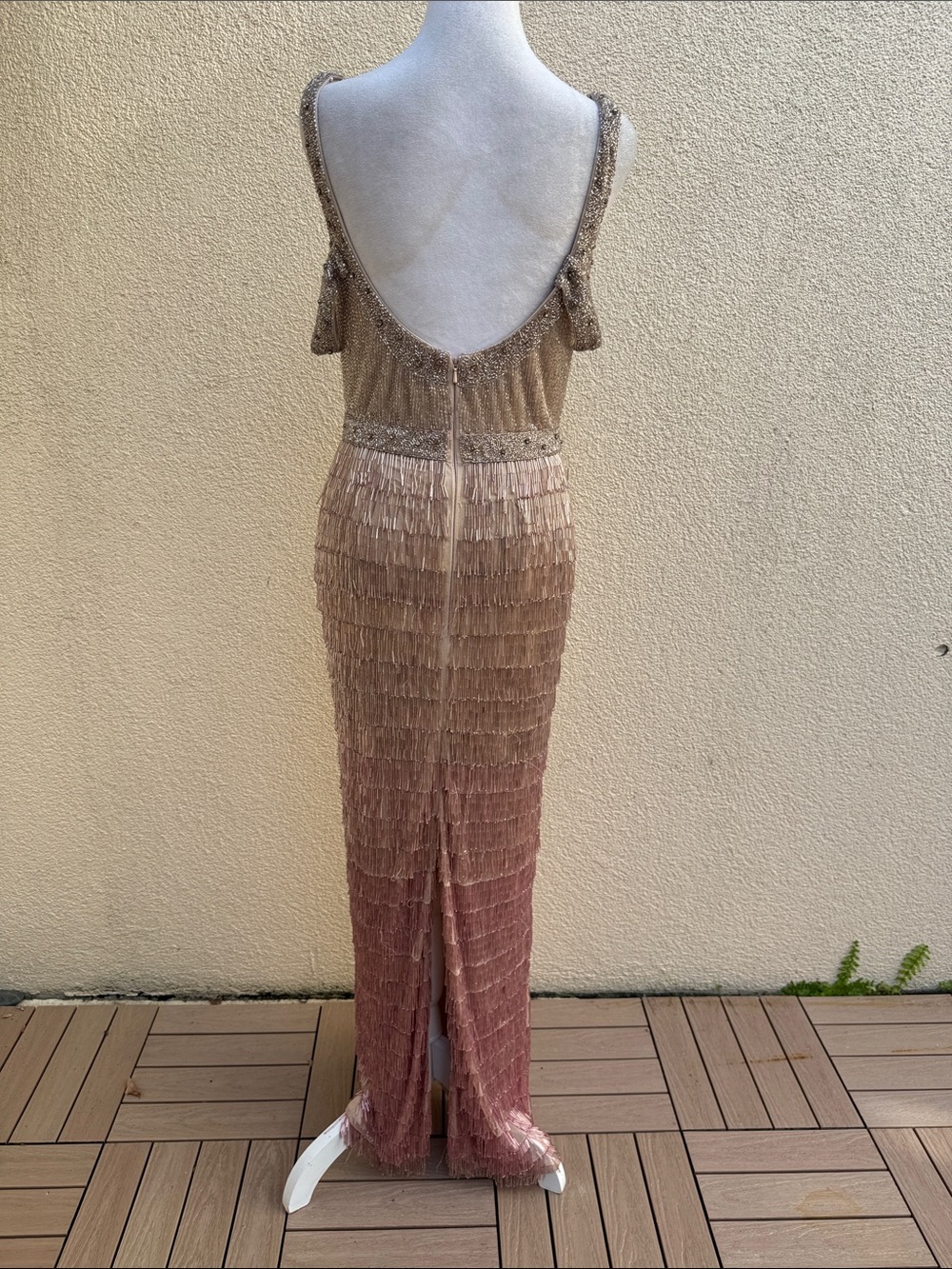 Mac Duggal Collection Sleeveless Beaded pink ombré Fringe beaded Gown - Picture 10 of 15